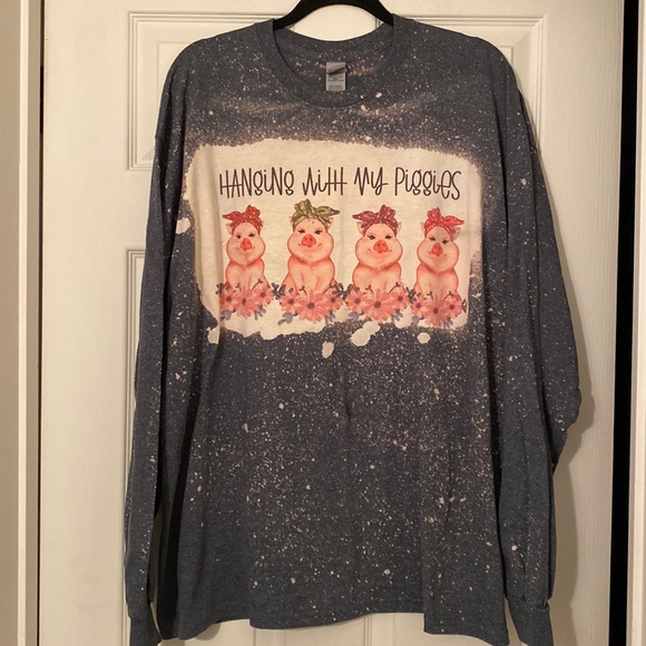 Gildan Pig Tie-dye Gray Pink long sleeve T Shirt HANGING WITH MY PIGGIES NWT! - Picture 1 of 8
